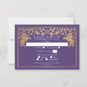 Purple Royal Medieval Lion Wedding RSVP Karte (Vorderseite)