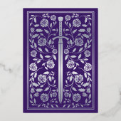 Purple Royal Medieval Silver Sword Wedding Folieneinladung (Rückseite)