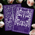 Purple Royal Medieval Silver Sword Wedding Folieneinladung<br><div class="desc">Celebrate your special day with this Royal Medieval Sword Wedding design on a purple background. This design features a frame with a sword and flowers. The silver on the back of this product is printed in flat colors and is NOT real foil.</div>