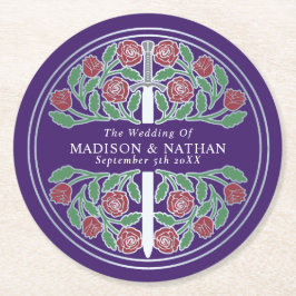 Purple Royal Medieval Silver Sword Wedding Runder Pappuntersetzer