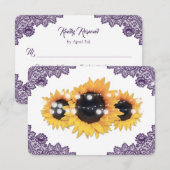 Purple Rustic Floral Lace Sunflower Wedding RSVP Karte (Vorne/Hinten)