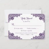 Purple Rustic Floral Lace Sunflower Wedding RSVP Karte (Rückseite)