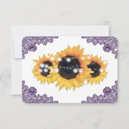 Purple Rustic Floral Lace Sunflower Wedding RSVP Karte