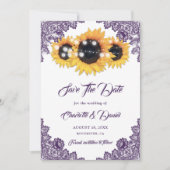 Purple Rustic Floral Lace Sunflower Wedding Save The Date (Vorderseite)