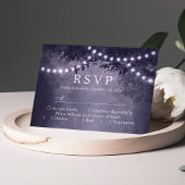 Purple Rustic Tree Lights Woodland Wedding RSVP Karte