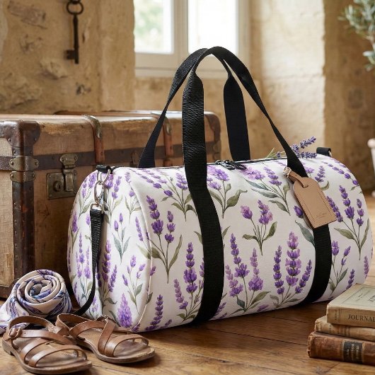 Purple Sage Green Lavender Flowers Duffle Bag