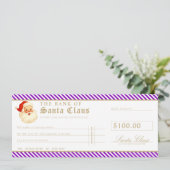 Purple Santa Cheque Gift Voucher Card Einladung (Stehend Vorderseite)