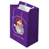 Purple Santa Claus Personalized Christmas Mittlere Geschenktüte (Vorderseite Schrägansicht)