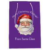 Purple Santa Claus Personalized Christmas Mittlere Geschenktüte (Vorderseite)
