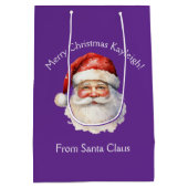 Purple Santa Claus Personalized Christmas Mittlere Geschenktüte (Rückseite)