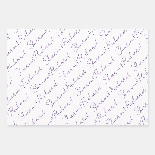Purple script calligraphy names wedding geschenkpapier set (Vorderseite 3)