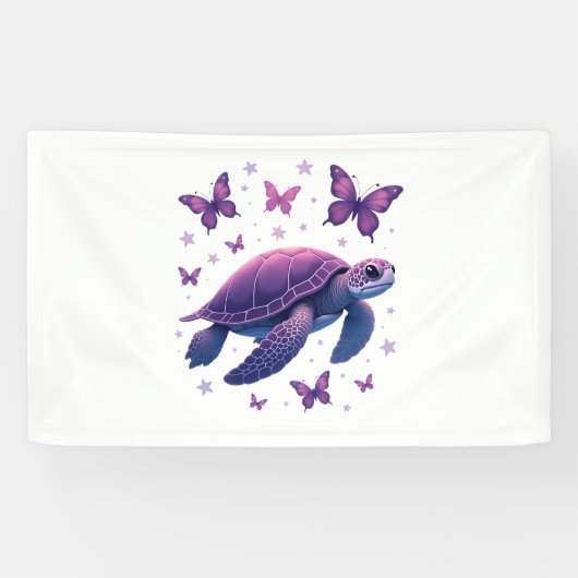 Purple - Sea Turtle Butterfly T-Shirt Banner (Horizontal)