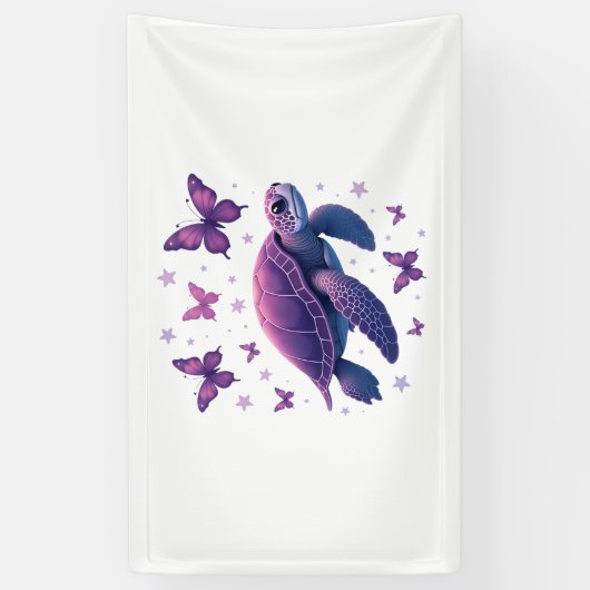 Purple - Sea Turtle Butterfly T-Shirt Banner (Vertikal)