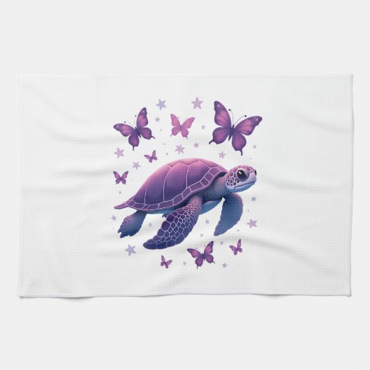 Purple - Sea Turtle Butterfly T-Shirt Geschirrtuch (Horizontal)