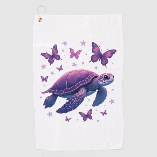 Purple - Sea Turtle Butterfly T-Shirt Golfhandtuch (Vorderseite)