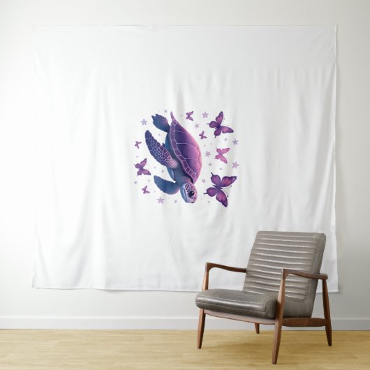 Purple - Sea Turtle Butterfly T-Shirt Wandteppich (Beispiel (Horizontal))