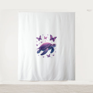 Purple - Sea Turtle Butterfly T-Shirt Wandteppich