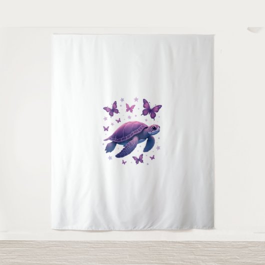Purple - Sea Turtle Butterfly T-Shirt Wandteppich (Vorderseite)