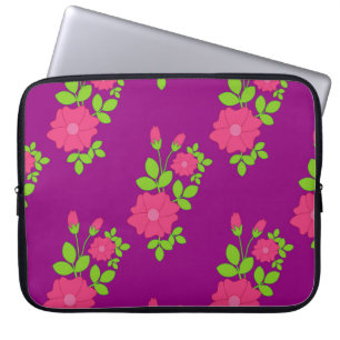 Purple seamless pattern with pink flowers and gree laptopschutzhülle
