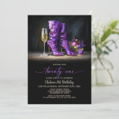 Purple Sequin Boots 21st Birthday Party Einladung (Stehend Vorderseite)