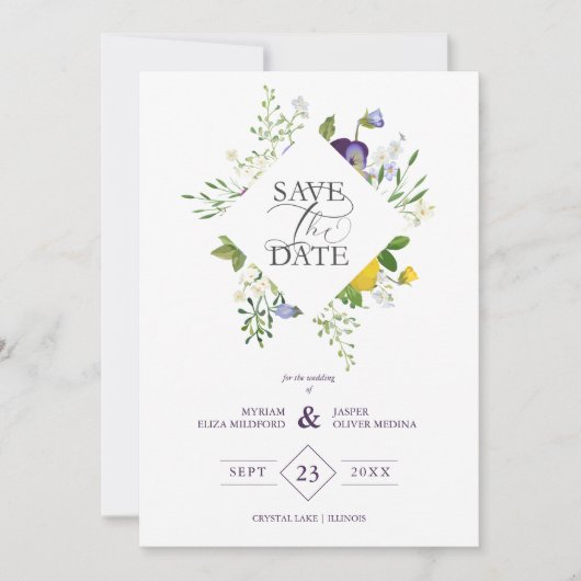 Purple Shades Fancy Romantic Floral Bouquet Save The Date (Vorderseite)