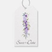 Purple Shades Floral Garland Save the Date Geschenkanhänger (Vorderseite)