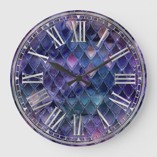 Purple Shadow & Silver Sparkles Dragon Scales Große Wanduhr (Vorderseite)