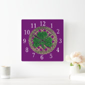 Purple Shamrock And Celtic Knots Square Clock Quadratische Wanduhr (Zuhause)
