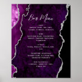 Purple Silver Agate Script Wedding Bar Menu  Poster (Vorne)
