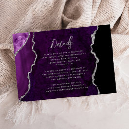 Purple Silver Agate Script Wedding Details Begleitkarte