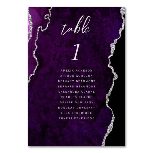 Purple Silver Agate Wedding Tischnummer (Vorderseite)