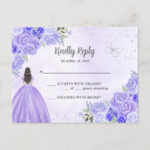 Purple Silver Floral Princess Quinceañera RSVP