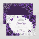 Purple Silver Floral Quinceanera Dankeskarte (Vorne/Hinten)