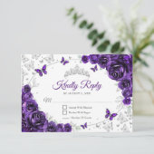 Purple Silver Floral Quinceanera Reply RSVP Karte (Stehend Vorderseite)