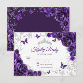 Purple Silver Floral Quinceanera Reply RSVP Karte (Vorne/Hinten)