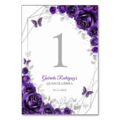 Purple Silver Floral Quinceanera Tischnummer (Rückseite)