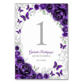 Purple Silver Floral Quinceanera Tischnummer (Rückseite)
