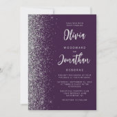 Purple Silver Glitter Calligraphy QR Code Wedding Einladung (Vorderseite)