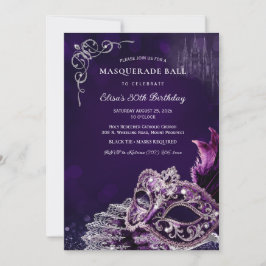 Purple Silver Masquerade Elegant Birthday Party Einladung