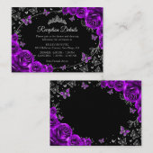 Purple Silver Quinceanera Reception Details Begleitkarte (Vorne/Hinten)