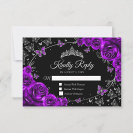 Purple Silver Quinceanera Reply RSVP Karte