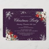 Purple Silver Snowflakes Christmas Holiday Party Einladung (Vorne/Hinten)