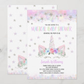  Purple Silver Unicorn Baby Shower Einladung (Vorne/Hinten)