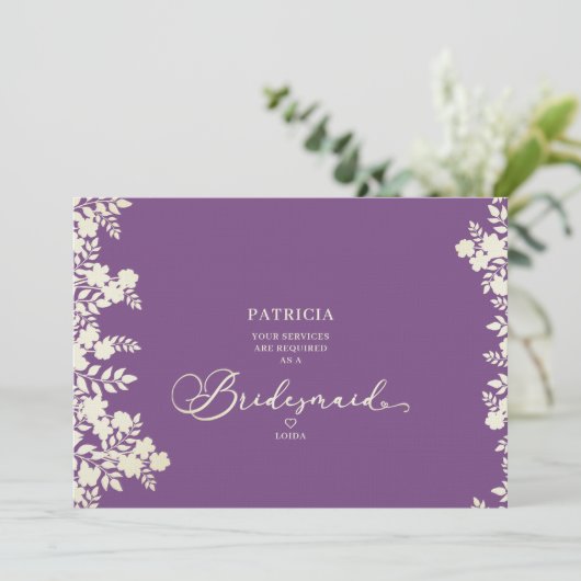 Purple Simple Bridesmaid Proposal Botanical Frame (Stehend Vorderseite)