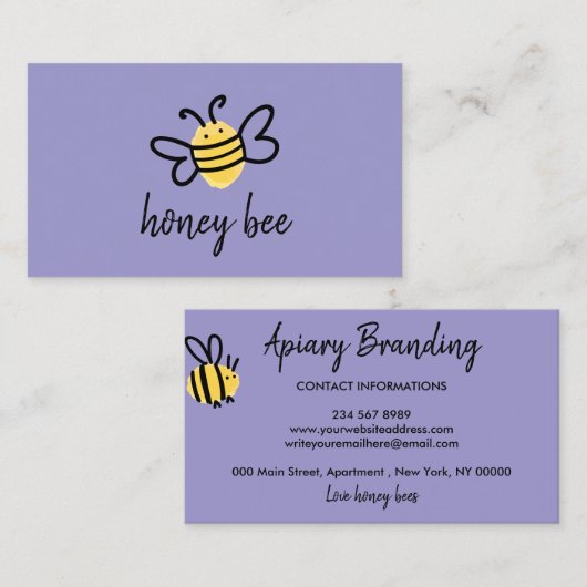 Purple Simple Honey Bee Visitenkarte (Vorne/Hinten)