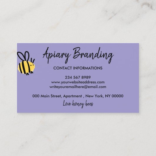 Purple Simple Honey Bee Visitenkarte (Rückseite)