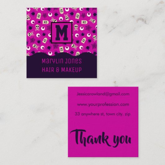 PURPLE SKULLS HALLOWEEN QUADRATISCHE VISITENKARTE (Vorne/Hinten)