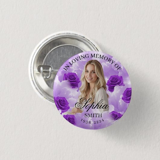 Purple Sky Roses Funeral Memorial Button Keepsake (Vorne & Hinten)