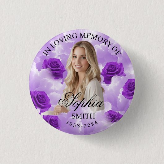 Purple Sky Roses Funeral Memorial Button Keepsake (Vorderseite)