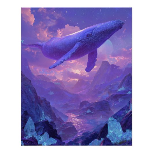 Purple Sky Whale Fantasy Mountain Dreamscape Poster (Vorderseite)